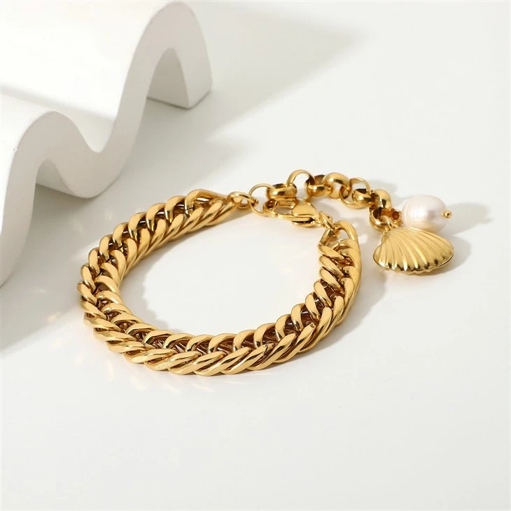 Pearl Stainless Steel Cuban Link Bracelet