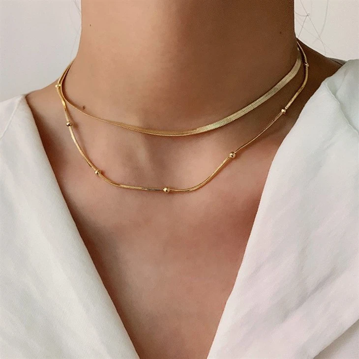Herringbone And Bead Mixed Chain Necklace